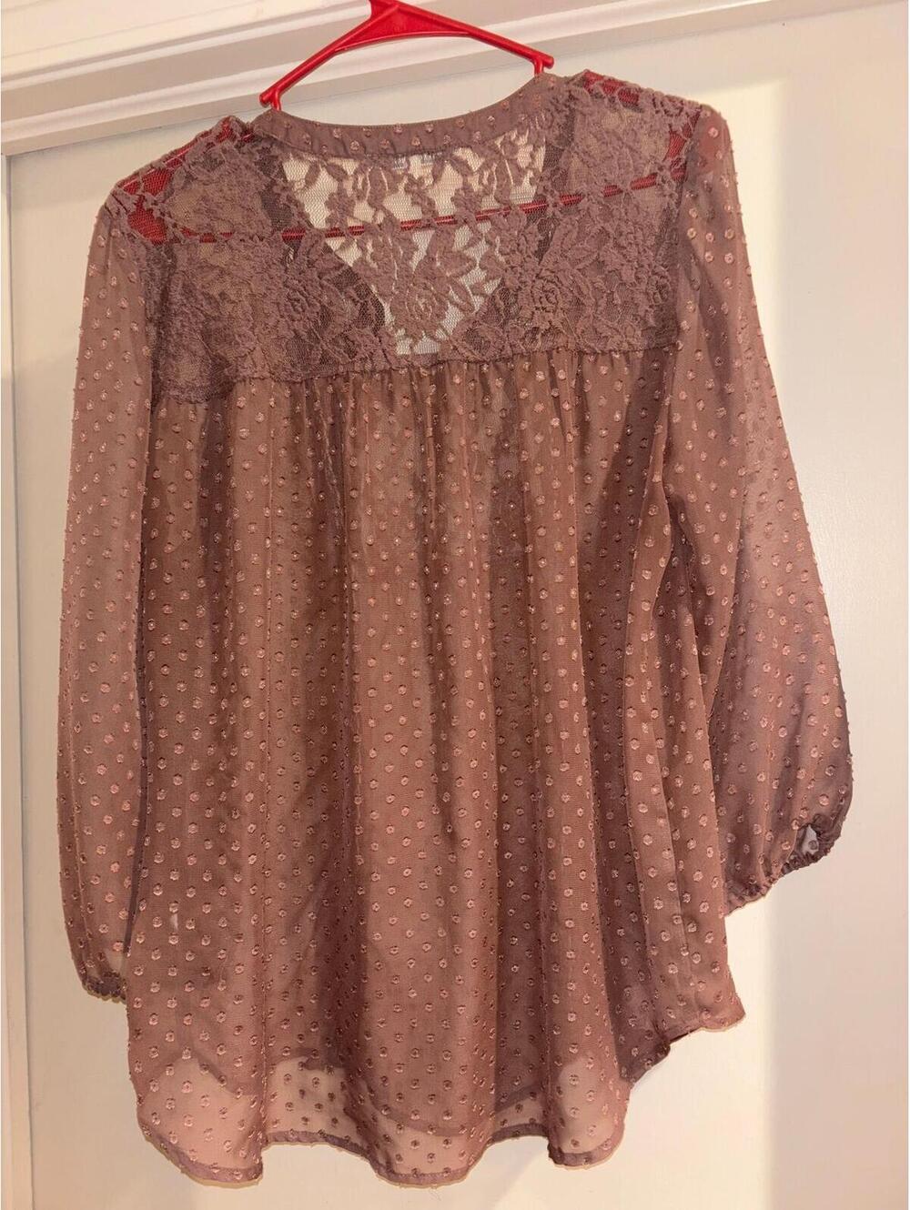 Daniel Rainn Mauve Swiss Dot Lace Boho Blouse Women Large - Picture 2 of 5